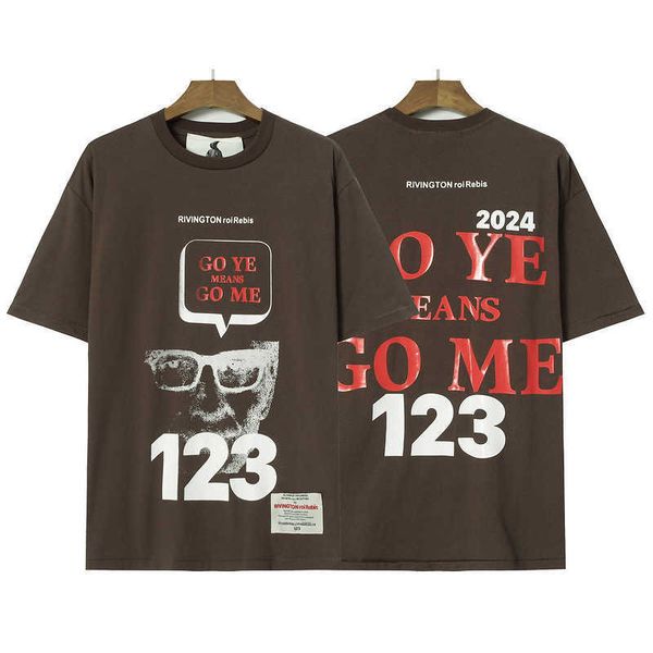 23 T-shirt d'été pour hommes et femmes Fashion High Street Brand Rrr123 American Leisure Sports Loose Glasses Kid Print Round Neck Short Sleeve