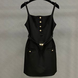 23 Summer Women Designer Dress Tee Shirts Dresses With Metal Letter Belt Girls Milan Runway Jersey Tank Top A-line Vest Camisole Dress High End Mini Designer Dresses