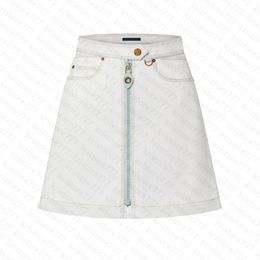 23 Zomer Dames Designer Rokken Katoen Gebleekte Denim Mini Rok Met Rits Meisjes Vrouwelijke Vintage Milan Runway Merk High End Custom Designer Mini Hot Jurk Uitloper