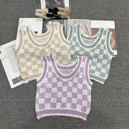 Block Color Matching Vest Women Crew Crew Nou Tops Sexy Sil Slim Fashion Plaid Tops