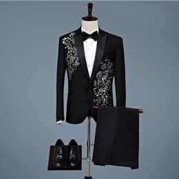 Ensemble de Costume à fleurs 3D pour hommes, Costume de chorale, robe de spectacle d'hôte de chanteur masculin, nouvelle collection de 23 ans