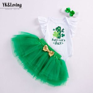 23 ans Nouveau St. Patrick Baby Costume à mouche à manches à manches vertes Green à quatre couches Ensemble pour Baby Wear