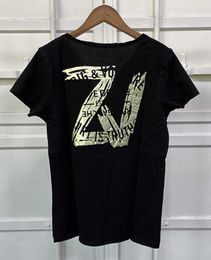 23 T-shirt de créateur Zadig Voltaire T-shirts pour femmes Été Nouveau style français ZV Grand estampage Col en U Bouton Contraste Coton T-shirt à manches courtes pour femmes