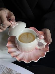 230 / 390ml Pearl Creative Ceramic Coffee Cup and Plate Set Cute Girl Girl Mark Cup High Beauty Edition Cup Dish Sets 240520