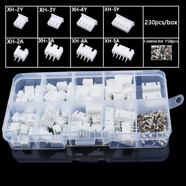 230 PCS XH2.54 2P 3P 4P 5PIN 2.54 mm Terminal de tono Kit de carcasa masculina Connector Connector Connector Conectores Adaptador XH Caja