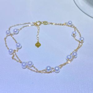 23020302 Dames sieraden parelarmband ketting zoetwater 3-4 mm multi dubbel twee set au750 geel goud verstelbaar klassiek sterren cadeau idee