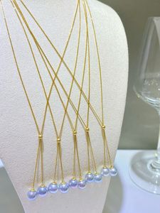 23020404 Collier long bijoux en perles pour femmes akoya 7-8mm perle de sirène grise longue au750 or jaune 18 carats double pendentif chaîne à breloques classique idée cadeau incontournable