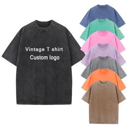 230 g de taille américaine pour hommes 100 coton tshirts lavés vintage Dropshoulder Sleeve de haute qualité Tee Solid Surdimension Tops 240417