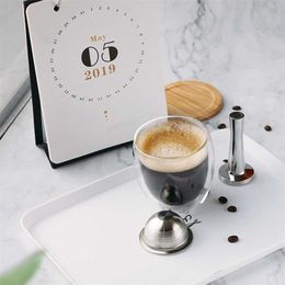 230ml herbruikbare koffiepapsule voor Nespresso Vertuoline navulbare roestvrijstalen filter met melkfolie 211008