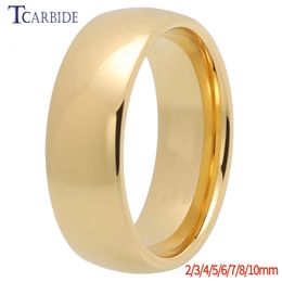 Bague de mariage en carbure de tungstène pour hommes et femmes, couleur or, 234567810MM, bombée, finition hautement polie, bijoux classiques 240112