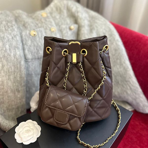 23A 2 en 1 Mochila acolchada de diseñador para mujer con monedero pequeño con solapa Herrajes de metal dorado Cadena Matelasse Cuero 23 cm 3 colores Bolso de hombro escolar con cordón informal