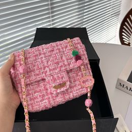 23A Diseñador para mujer Clásico Mini Flap Square Tweed Bolsas Esmalte Corazones Cuentas Encantos Oro Metal Hardware Matelasse Cadena Crossbody Bolsos de hombro 17 cm