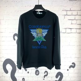 23AW Casablancas Designer Mode Sweatshirt Nieuw CASABLANCA Katoenen trui Merk Zwarte top met lange mouwen Losse ronde hals Gedrukte trui Casual tops