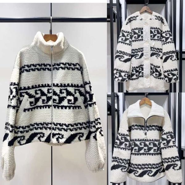 23AW Isabel Marant Moda Tendencia Diseñador Suéter Chaquetas Clásico Blanco y negro Botones reversibles Casual Versátil Mujer Lana Punto Cardigan Suéteres Abrigos