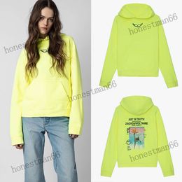 23AW Zadig Voltaire Designer Sweatshirt Nieuwe Mode Hoodies Kleine Vleugels Kokospalm Trui Trui Witte Inkt Digitale Print Innerlijke Fleece Trui Katoenen Top