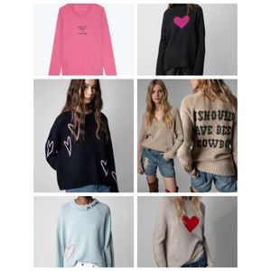 23AW Zadig Voltaire Sweats à capuche pour femmes Sweat-shirts Lettre française broderie Cachemire Pull en maille fine Pull rose rouge pour femme