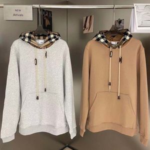 23BPUM Heren Hoodies Sweatshirts Geruite capuchon bessenlegging trui effen kleur stiksel casual trekkoord kangoeroezak vrouwelijke jas dames