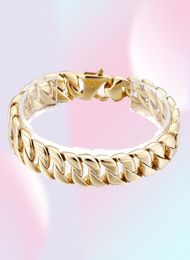 23 cm 9 inch 12 mm gouden mode roestvrij staal Cubaanse stoepschakeling ketting armband dames heren silve gold244n4250121