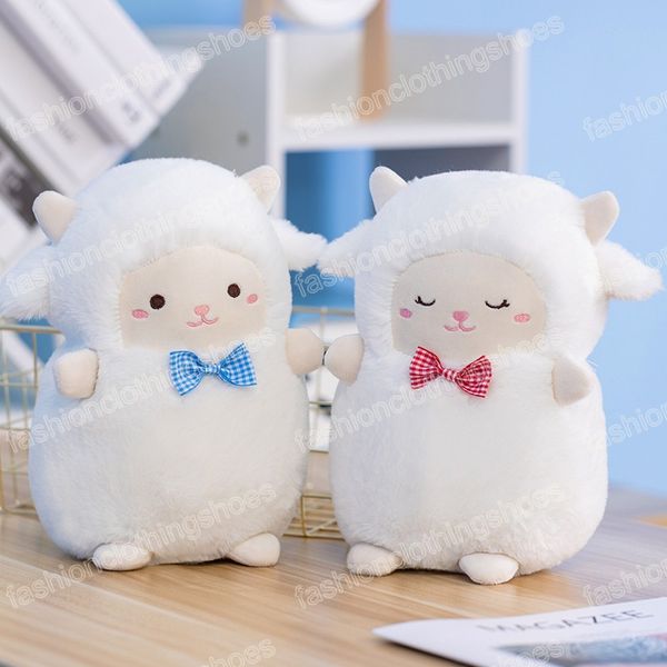 23 cm Kawaii mouton en peluche mignon rouge/bleu noeud papillon mouton peluche Animal doux poupée pour enfants cadeau d'anniversaire