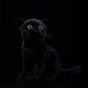 23cm Gatos de la vida real de peluche de juguete suave negro gato sentado juguetes de peluche realistas animales de granja gatito juguetes regalos para niños LJ201126