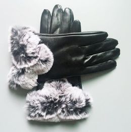 23cm10cm Guantes de cuero negro Mujeres Men Outdoor Sports Winter Warm Glove de lujo Five Fingers Covers3874502