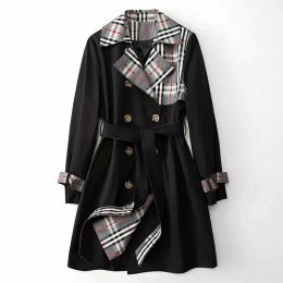 23FW Designer Fashion Womens Trench Coat Coat European et American Luxury Check Style Fashion Centant Fake Two Two Loose Woman Mid-Longue Trench Coats