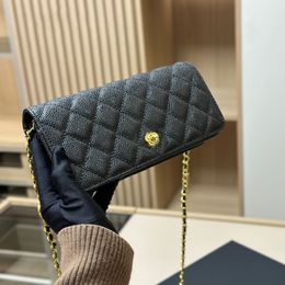 23K Camellia Chain Bag Caviar Bag 23x11cm Sac à bandoulière pour femme en cuir diamant matériel doré boucle en métal sac à main de luxe Matelasse chaîne sacs à bandoulière sac enveloppe