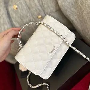 23k Diamond Metal Handle Mujer Diseñador WOC Flap Bag Silver Hardware Matelasse Cadena Acolchado Cuero Multi Bolsillos 20cm Monedero de lujo Cross Body Hombro Bolso