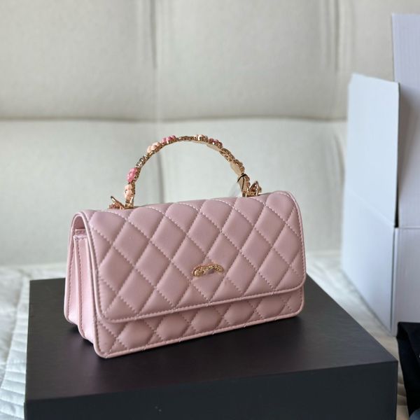 23K Top Émail Camellia Poignée Fourre-Tout Accordéon Vanity Sacs Multi Pochette Classique Mini Flap Snap Maquillage Or Métal Matériel Matelase Chaîne Bandoulière Sac À Main 19CM