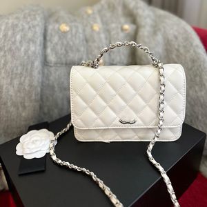 23k Woc Moda Mujer Bolso de hombro Cuero Diamante Check Hardware plateado Hebilla de metal Trenza Top Bolso de lujo Matelasse Cadena Bolso cruzado Bolso de maquillaje Bolsos de moda