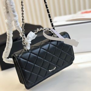 23K Femmes Classique Rabat Matelassé WOC Noir Sacs Diamant Treillis Haut Strass Poignée En Métal Fourre-tout Argent Matériel Bandoulière Sacs À Main Épaule Porte-Carte Bourse 19 CM