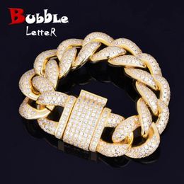 23mm Chunky Miami Cubain Chaîne Bracelet AAA Zircone Hommes Hip hop Bijoux Or Couleur Big Lock Bracelet 7 8 240323