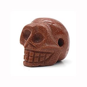 23 mm Goldstone Skull Head Standbeeld Hand gesneden edelsteen menselijk skelet hoofd beeldjes reiki genezing steen voor thuiskantoor decoratie