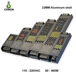 23mm ultra-mince LED Alimentation DC 12V 24V Transformateurs d'éclairage Coque en aluminium AC110-220V Pilote pour bande Publicité lumière intérieure