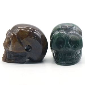 23 mm Natuurlijk fancy Jasper Skull Head Standue Hand gesneden edelsteen menselijke skeletkop beeldjes Reiki Healing Stone voor thuiskantoor decoratie