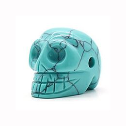 Sculpture de tête de crâne humain en cristal sculpté à la main, Turquoise naturelle de 23mm