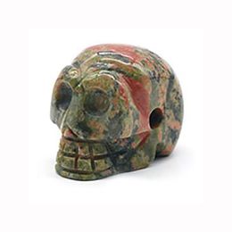 Estatuilla de calavera de Unakite Natural de 23mm, adornos de piedras de energía curativa Reiki, estatua tallada, piedras preciosas, decoración del hogar, regalo de Halloween