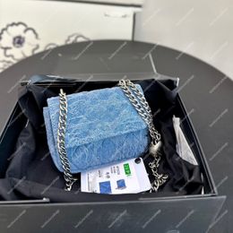 23p Camellia imprimé denim mini sac de rabat à rabat pour femmes concepteur sac épaule chaîne argentée Love ball sac à main