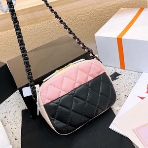 23P dames tweekleurige camerabakken panda roze zwarte kleur cosmetische kast black metal hardwarematelasse ketting crossbody schouderhandtassen met rugzak 16x5x12cm