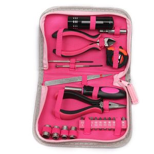 23pcs dames gereedschap roze gereedschap set thuisgereedschap kits zaklamp tang zagen schroevendraaiers sleutels banden