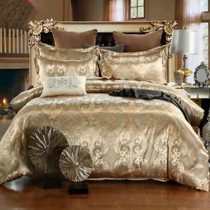 23PCS Luxe Jacquard beddengoedset King Size dekbedoverkap Bloem Golden Hoge kwaliteit met 2 Pillowcasesingle 1 Pillowcase 240420