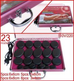 23pcs Set Power Massage Stone Set Stone met 220V 110V verwarmingsdoos Basalt Massage Stone27609814360