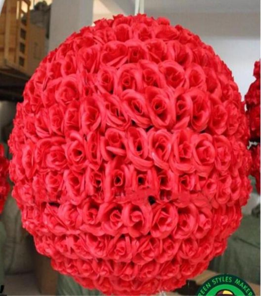 23quot Encryption artificiel Rose Silk Flower balle suspendue Boules de baisers grande taille pour les décorations de fête de mariage 10 Color Decor5157258