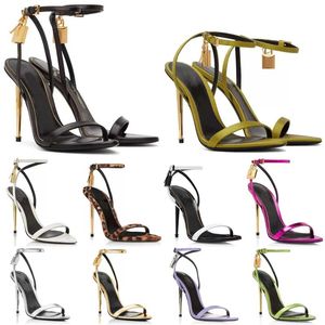 Zapatos de mujer de marca elegante 2023, sandalias puntiagudas con candado, zapatos, cerradura de Hardware y llave, vestido de fiesta de tacón de aguja de Metal para mujer, boda