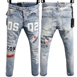 23s Diseñador de jeans para hombre Pantalones pitillo rasgados Moto biker agujero Slim Marca de moda Pantalones de mezclilla desgastados Hip hop Hombres D2 9809 dsu000fquared2d su000fquared2d