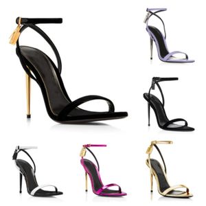 23S Prefect Summer Marques Cadenas Pointu Sandales Nues Chaussures Femmes Noir Doré Serrure À Clé Talons Hauts Lady Gladiator Sandalias Fête Mariage Mariée EU35-43