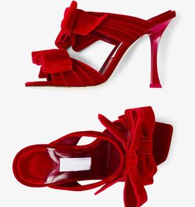 Beroemd merk Women Flaca Sandals schoenen met boog fluweel vierkante teen slip op slipper muilezels elegante casual wandelen sexy sandalieën met doos EU35-44