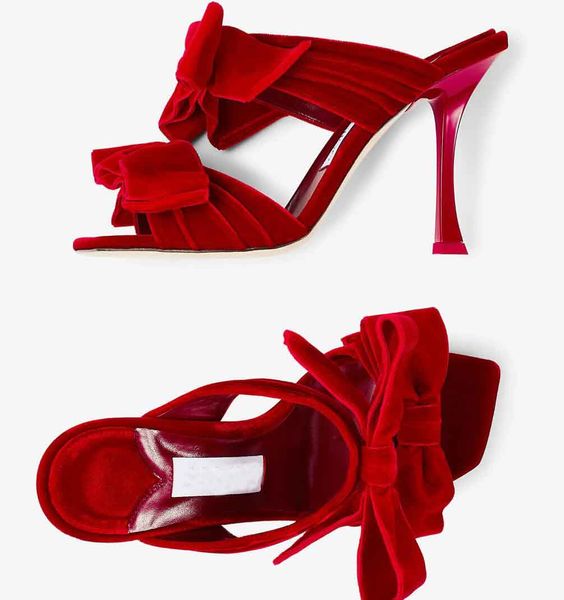 Célèbre marque femmes Flaca sandales chaussures avec nœud velours bout carré sans lacet pantoufle mules élégant décontracté marche sexy sandalias avec boîte EU35-44