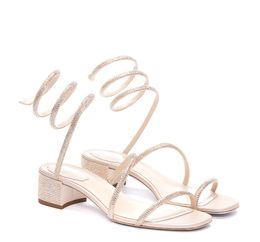 23s Femme sandale bloc à talons bas Cleo sandales ornées de cristaux luxe dame mariage mariée chaussures été designer gladiateur Pompes anniversaire petite amie cadeau