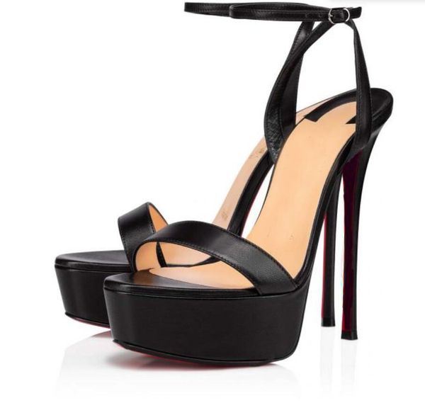 23s Sandales féminines rouges talons hauts épaisses chaussures semelles reine alta noire femme épaisse en cuir noir et en daim de mariage en daim